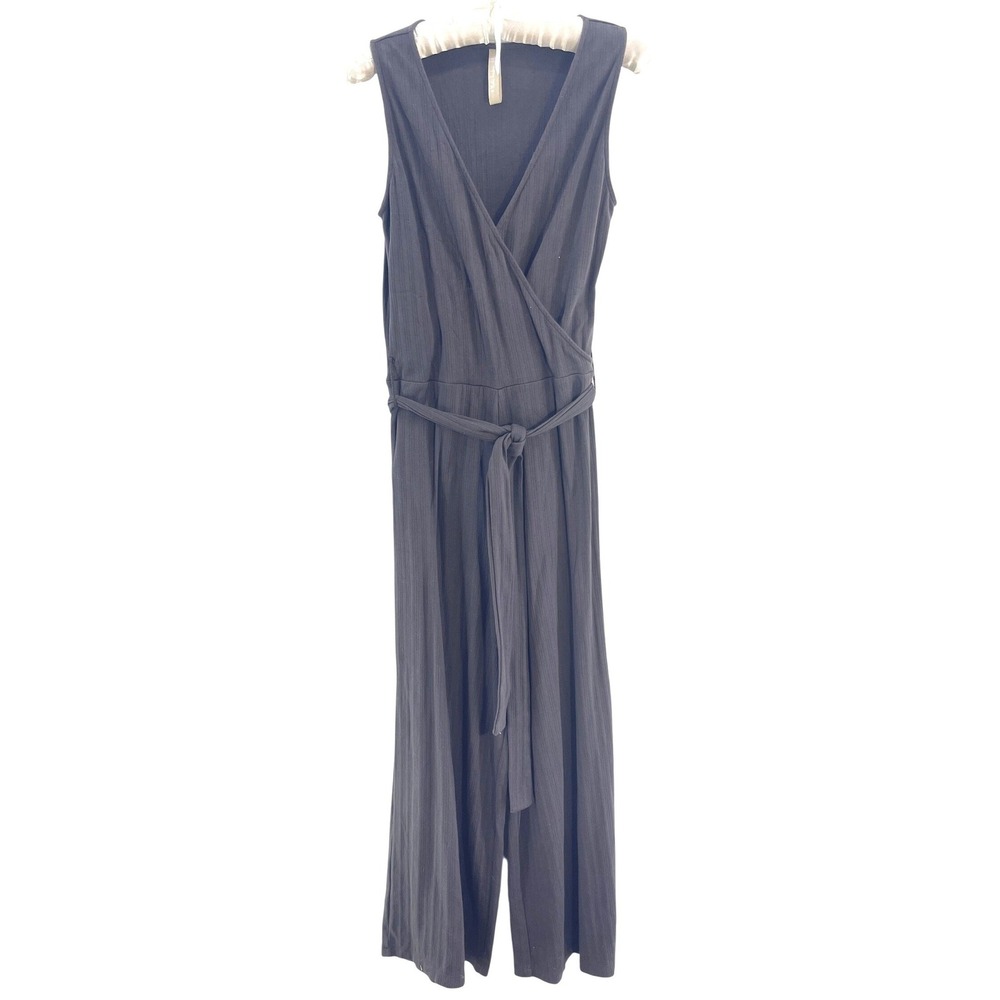 Mata Traders Jumpsuit Women S Grey Organic Cotton Ribbed Wrap Wide Leg Lagenlook